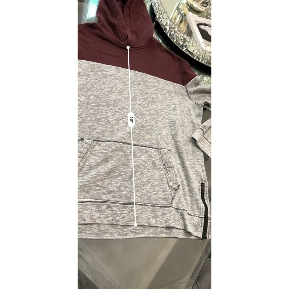 Hollister Hoodie Mens Adult XL Pullover‎ Zippered Sides Maroon Gray Sweater